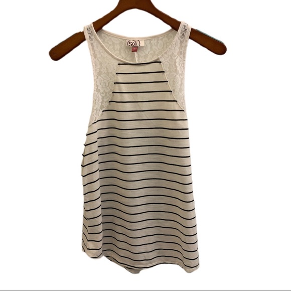 SO Tops - Black and ivory with lace Boho tank top size XL